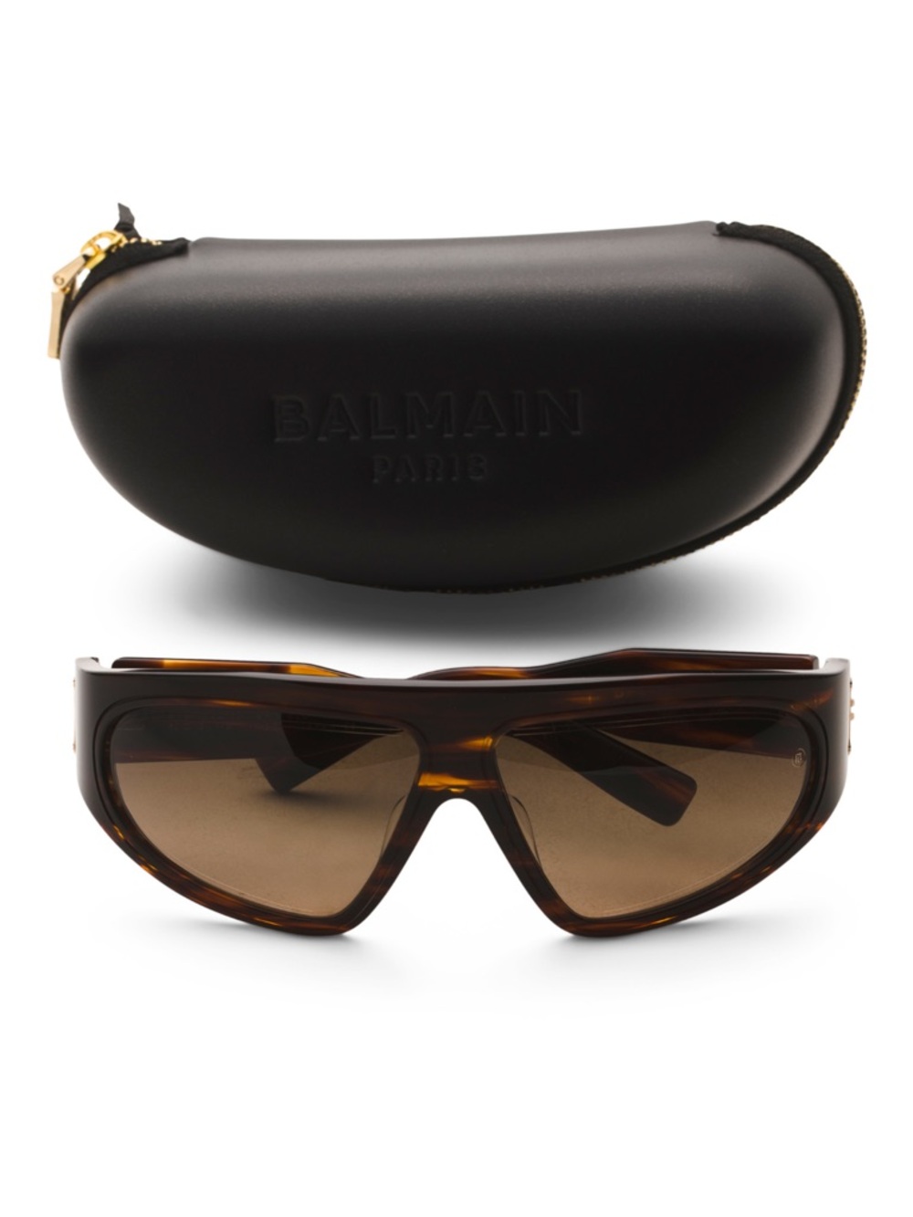 Balmain Unisex Tortoiseshell Shield Sunglasses - Brown Gradient Lenses